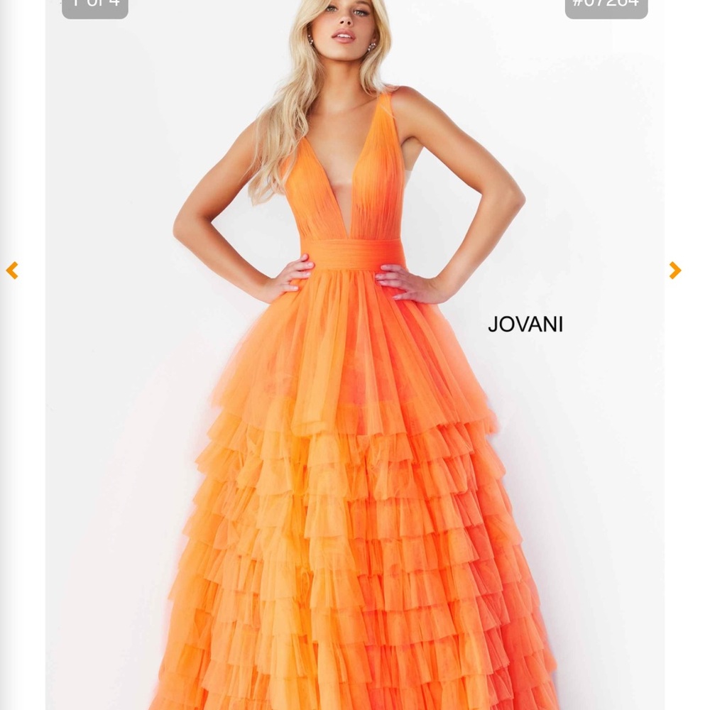 Jovani Orange Layered Tulle Gown 07264